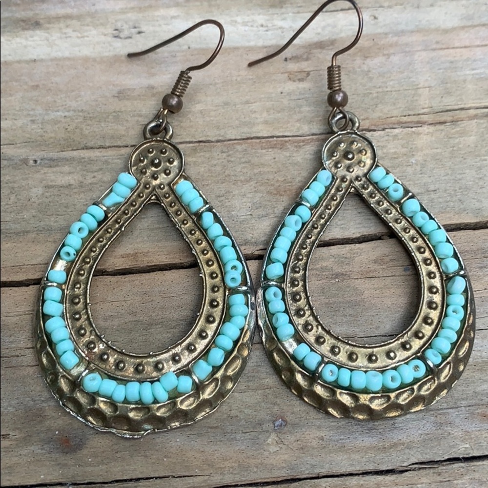 Anthropologie Turquoise and gold circle earrings